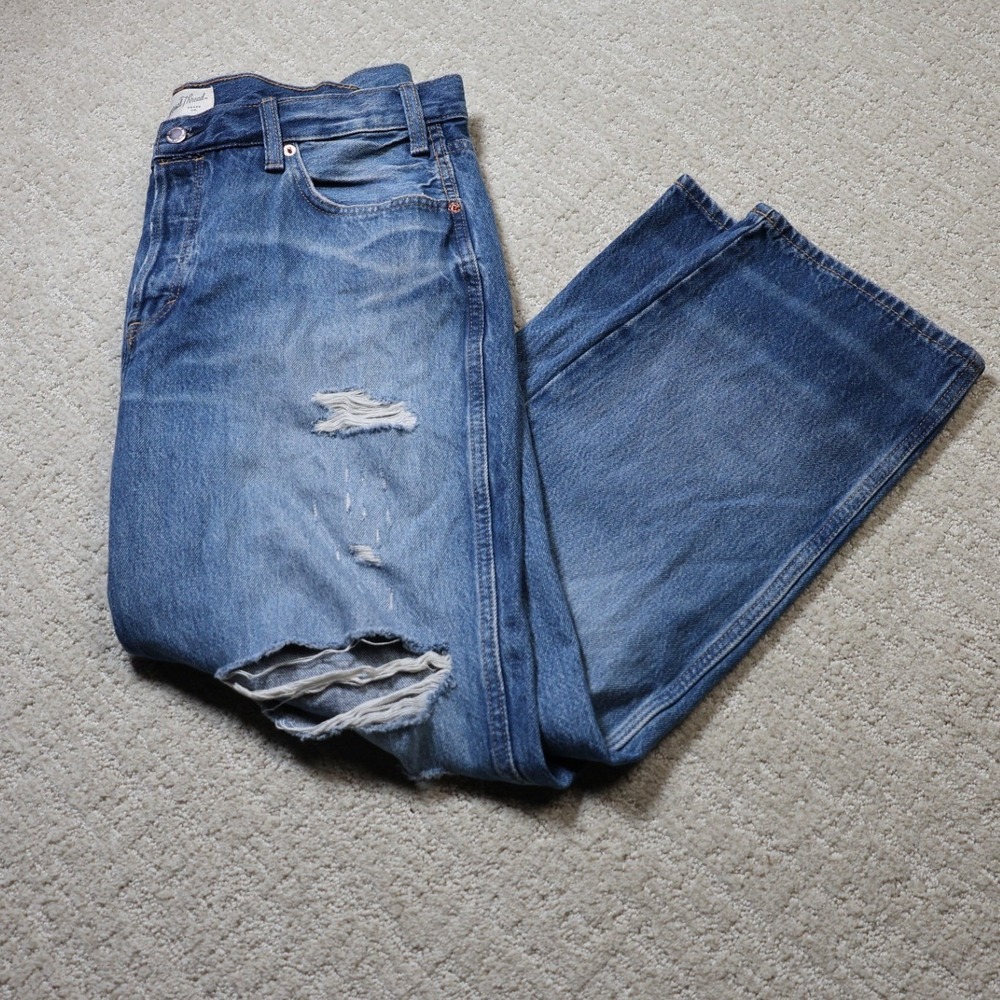 Universal Thread Mid Rise Boyfriend Jeans Distressed Blue Denim Size 12